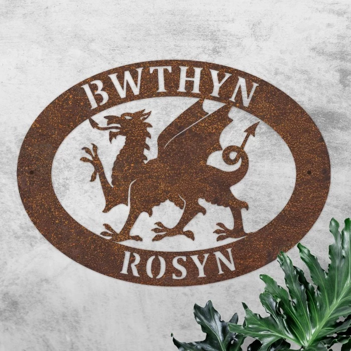 Rustic 'Welsh Dragon' Iron Oval House Sign - Image 4