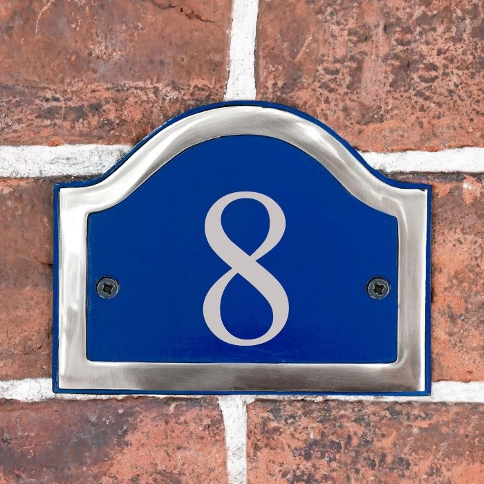 Blue & Chrome Arched Number Sign - Vinyl Numbers 3 Blue & Chrome Arched Number Sign - Vinyl Numbers