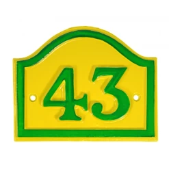 Yellow And Green Painted Arched House Number Sign